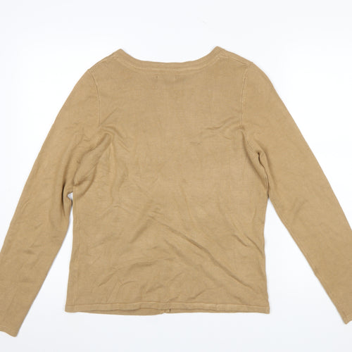 M&Co Women Beige Cardigan Medium Crew Neck Knit Lightweight