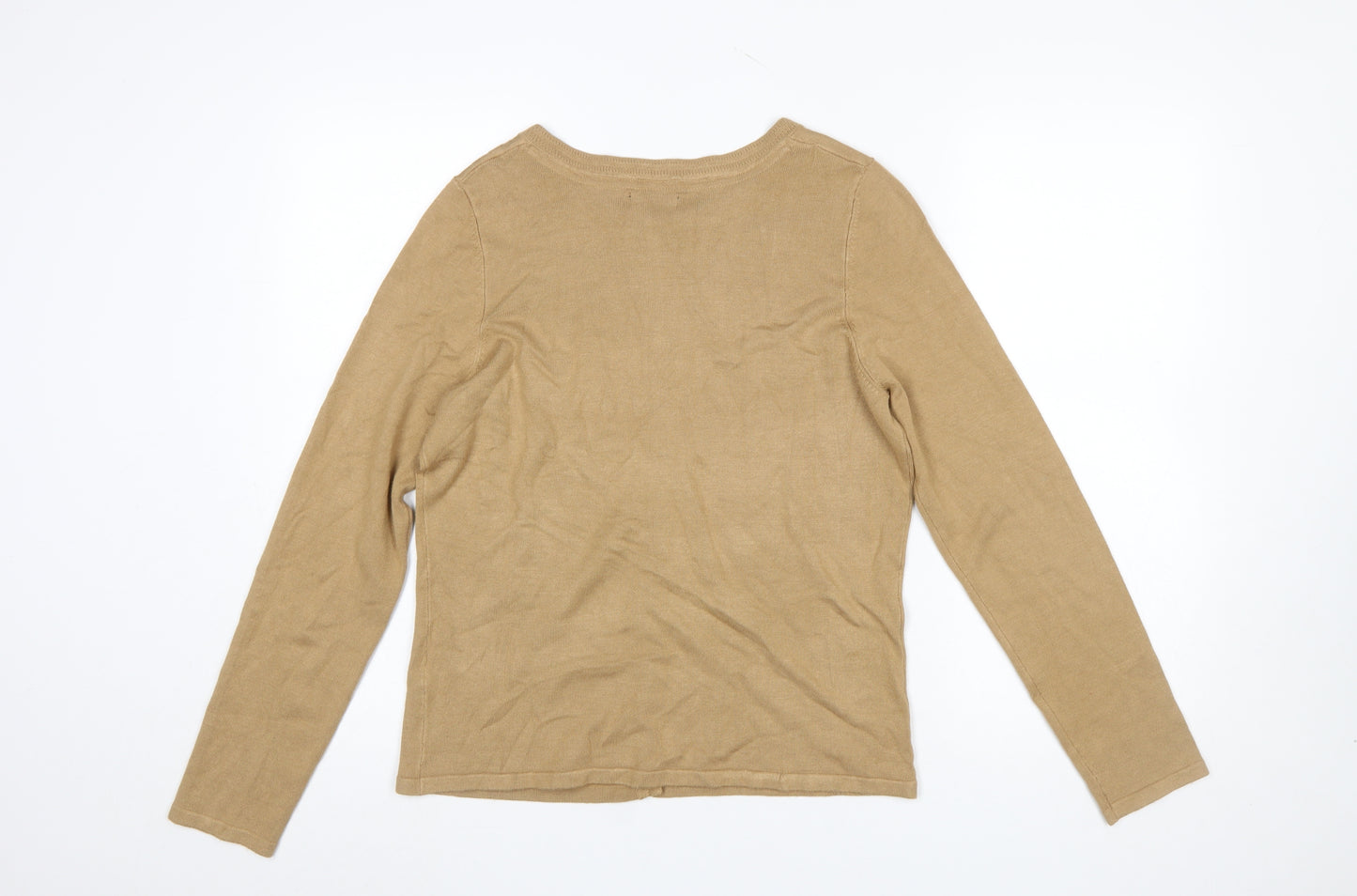 M&Co Women Beige Cardigan Medium Crew Neck Knit Lightweight
