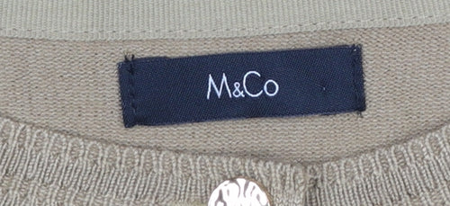 M&Co Women Beige Cardigan Medium Crew Neck Knit Lightweight