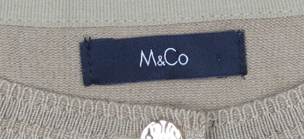 M&Co Women Beige Cardigan Medium Crew Neck Knit Lightweight