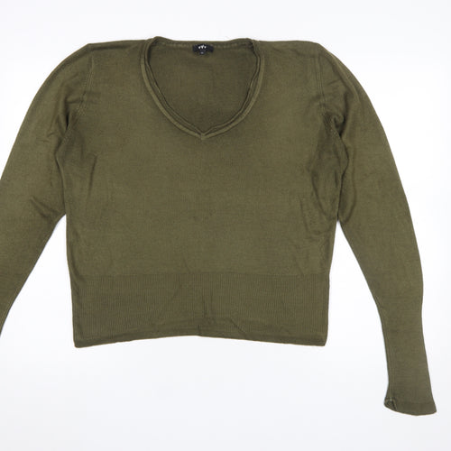 Marks and Spencer Per Una Women Green V-Neck Acrylic Jumper Size 16