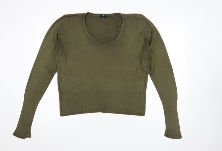 Marks and Spencer Per Una Women Green V-Neck Acrylic Jumper Size 16