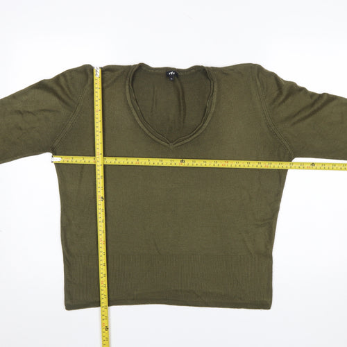 Marks and Spencer Per Una Women Green V-Neck Acrylic Jumper Size 16