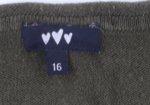 Marks and Spencer Per Una Women Green V-Neck Acrylic Jumper Size 16
