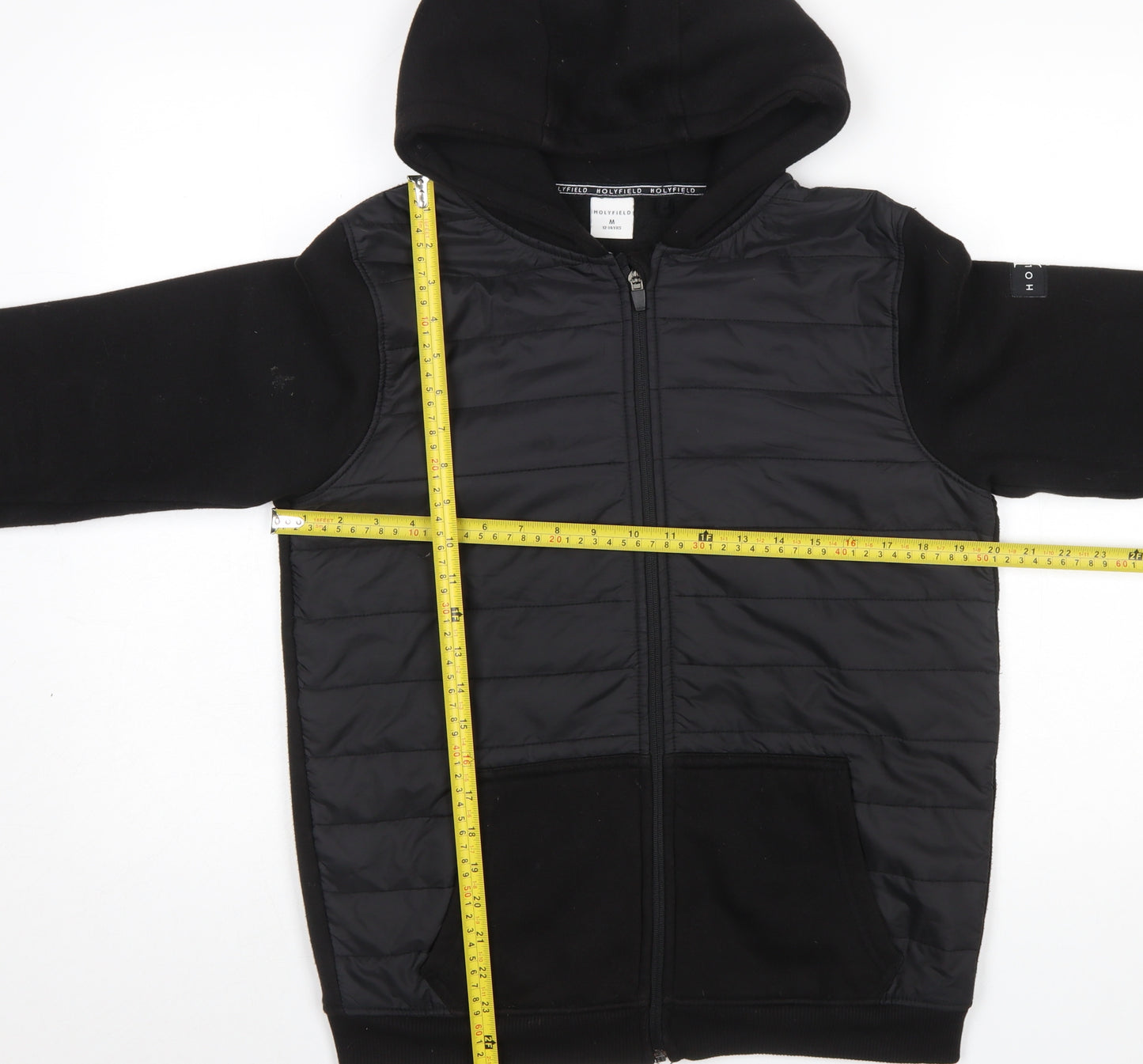 Holyfield Boys Black Hooded Puffer Jacket 12-14 Years Full Zip Quilted