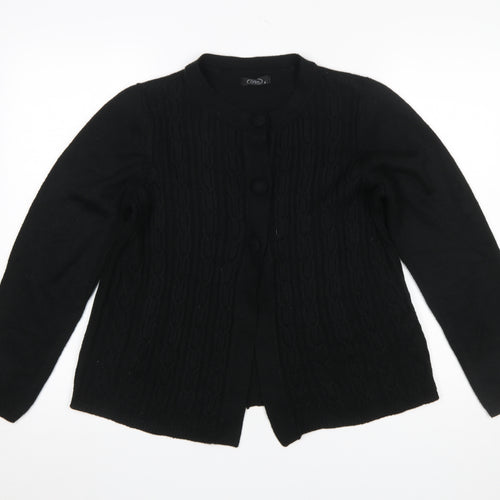Bm Women's Black Cable-Knit Crew Neck Cardigan Size M