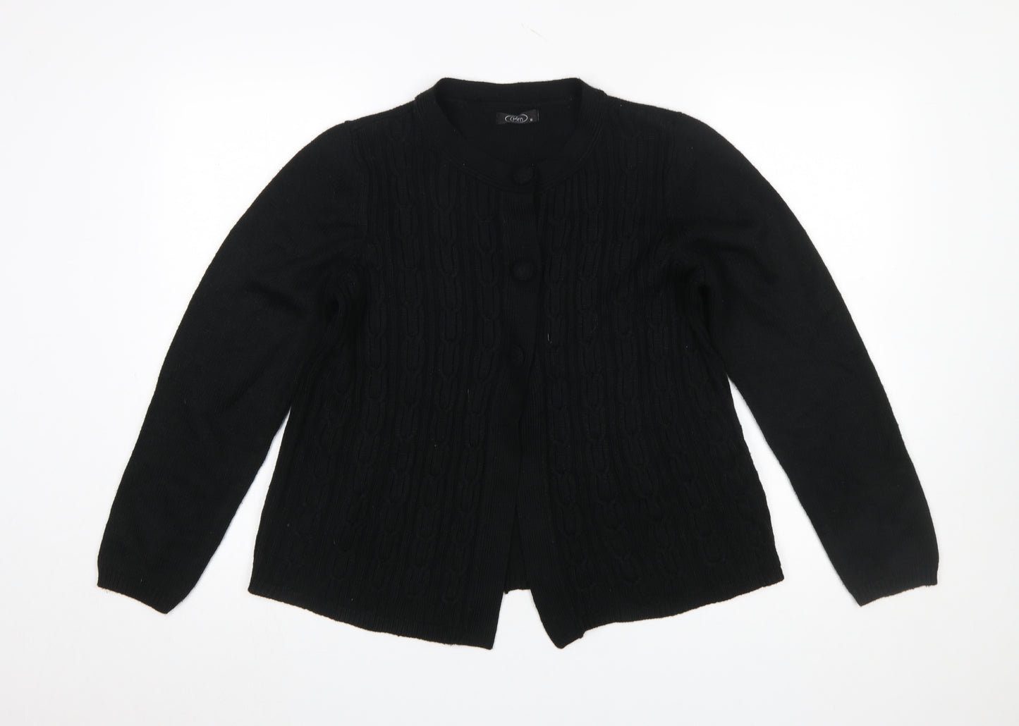 Bm Women's Black Cable-Knit Crew Neck Cardigan Size M