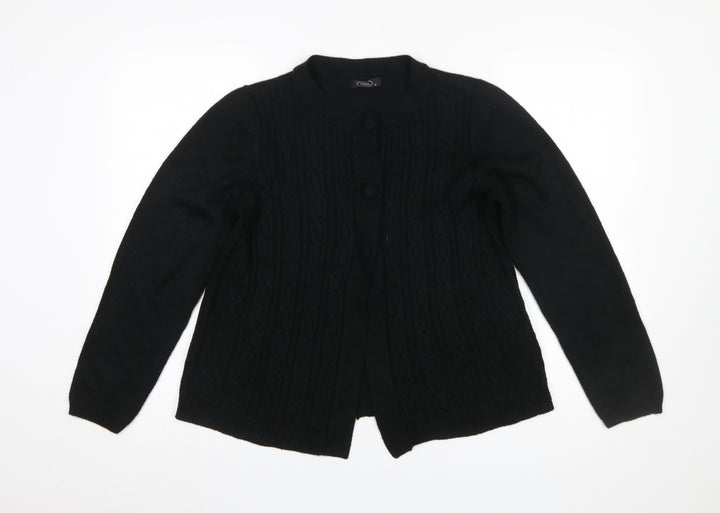 Bm Women's Black Cable-Knit Crew Neck Cardigan Size M