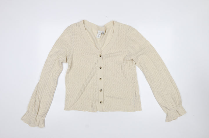 Y.A.S Women Beige V-Neck Button-Up Knit Cardigan Size M