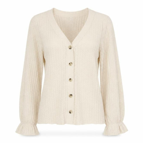 Y.A.S Women Beige V-Neck Button-Up Knit Cardigan Size M