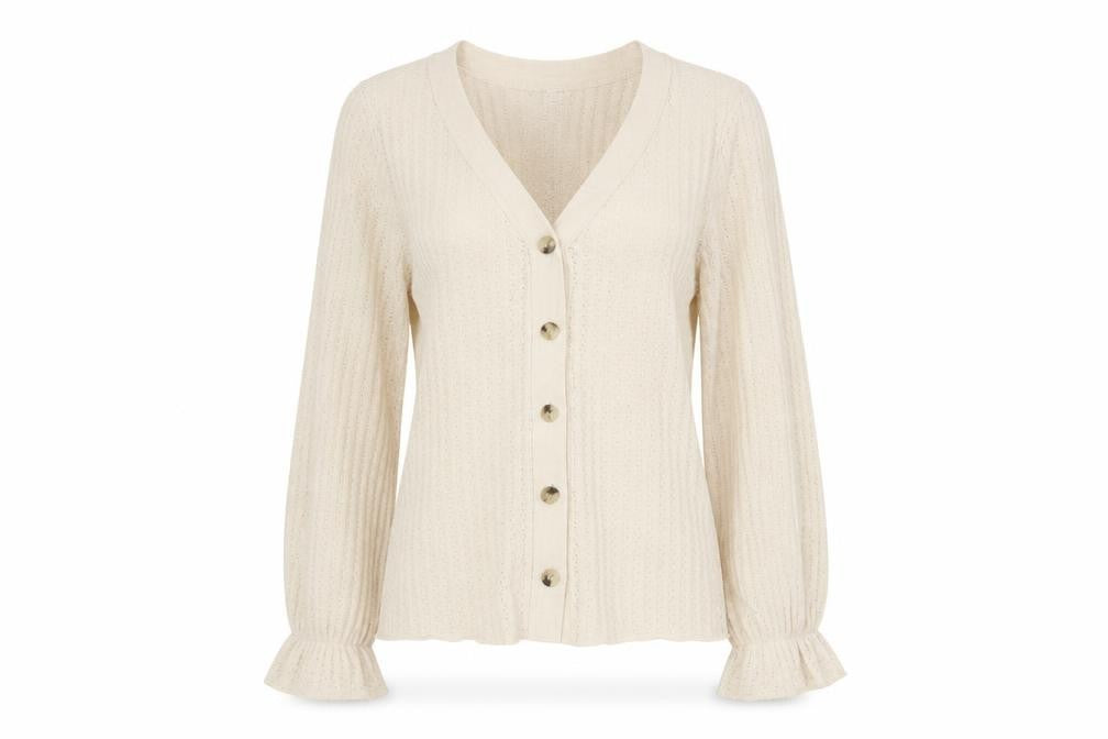 Y.A.S Women Beige V-Neck Button-Up Knit Cardigan Size M
