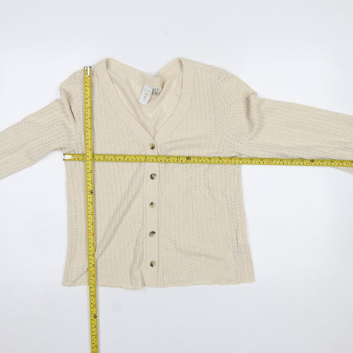 Y.A.S Women Beige V-Neck Button-Up Knit Cardigan Size M
