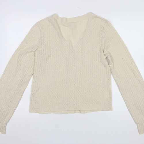 Y.A.S Women Beige V-Neck Button-Up Knit Cardigan Size M
