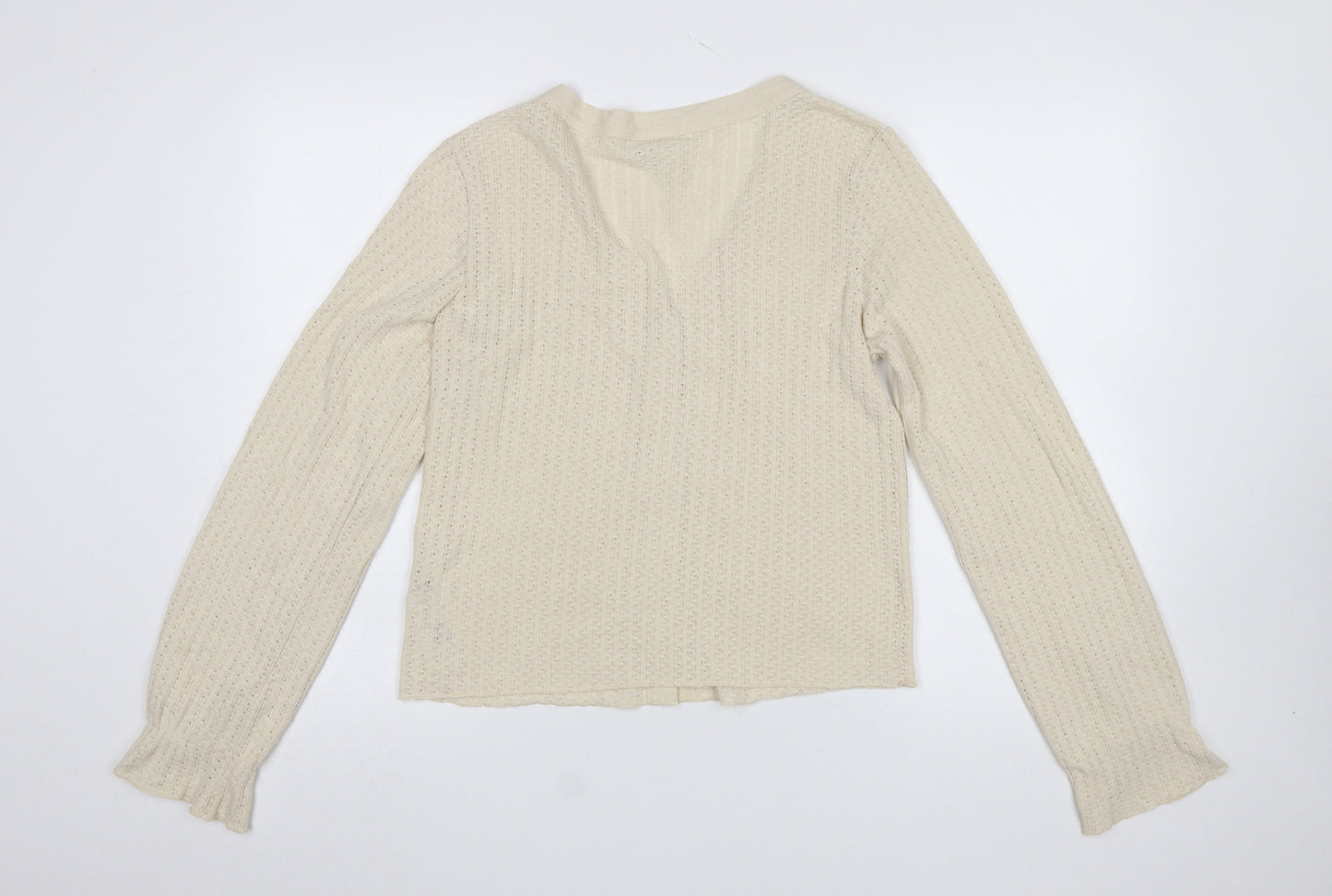 Y.A.S Women Beige V-Neck Button-Up Knit Cardigan Size M