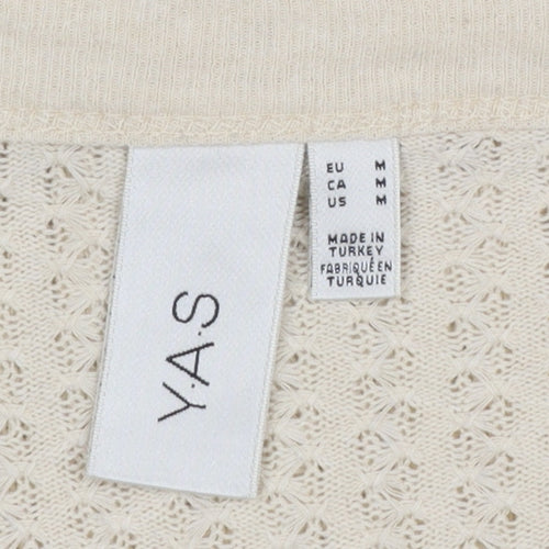Y.A.S Women Beige V-Neck Button-Up Knit Cardigan Size M