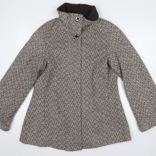 Simple Wish Women Brown Herringbone Wool Blend Mid-Length Coat Size 14