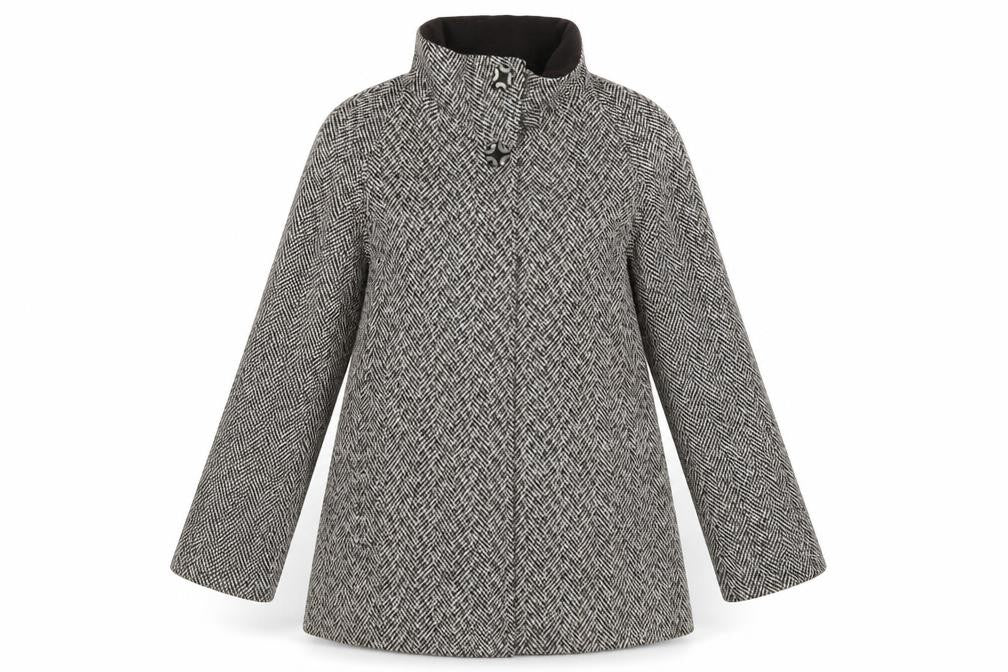 Front view of Simple Wish Women Brown Herringbone Wool Blend Mid-Length Coat, size 14