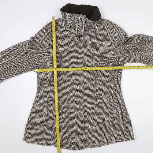 Simple Wish Women Brown Herringbone Wool Blend Mid-Length Coat Size 14