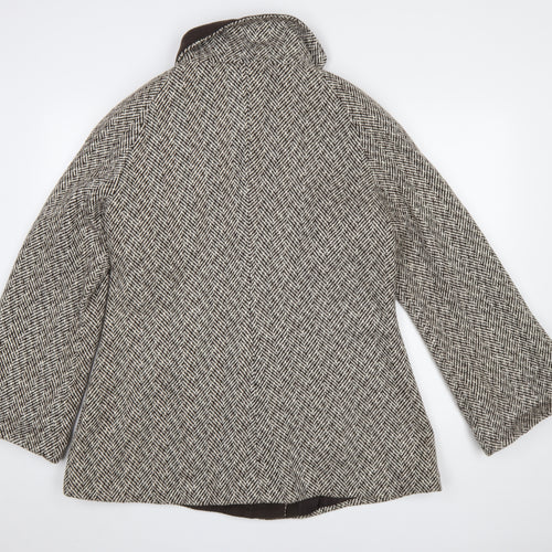 Simple Wish Women Brown Herringbone Wool Blend Mid-Length Coat Size 14