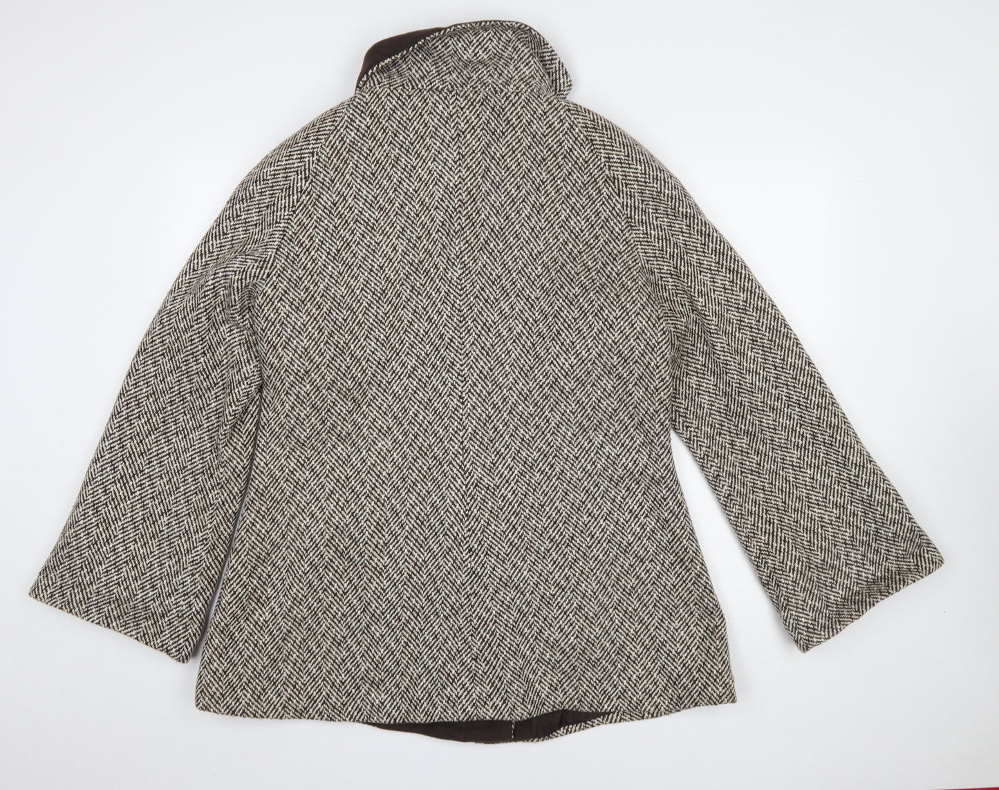 Simple Wish Women Brown Herringbone Wool Blend Mid-Length Coat Size 14