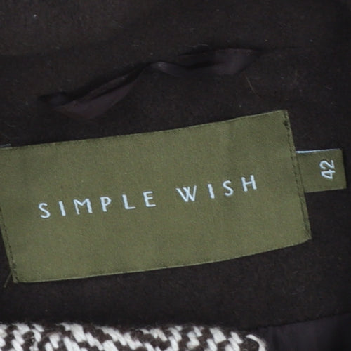 Simple Wish Women Brown Herringbone Wool Blend Mid-Length Coat Size 14