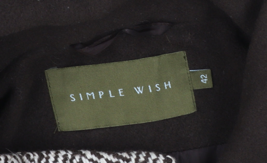 Simple Wish Women Brown Herringbone Wool Blend Mid-Length Coat Size 14