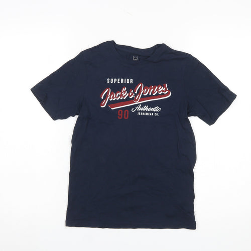 Jack & Jones Boys Blue Graphic Logo Crew Neck Cotton T-Shirt 12 Years