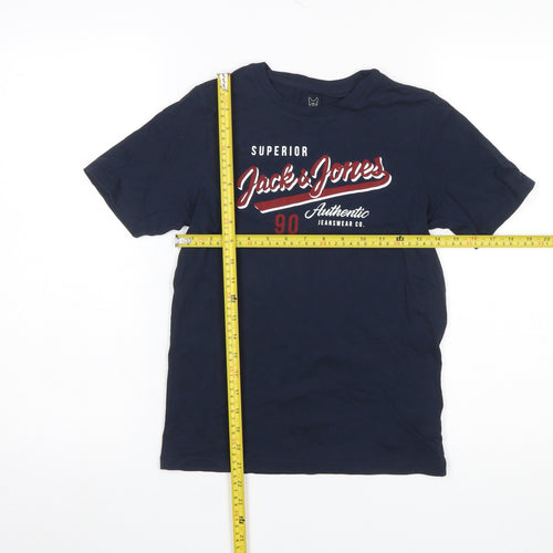 Jack & Jones Boys Blue Graphic Logo Crew Neck Cotton T-Shirt 12 Years