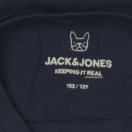 Jack & Jones Boys Blue Graphic Logo Crew Neck Cotton T-Shirt 12 Years