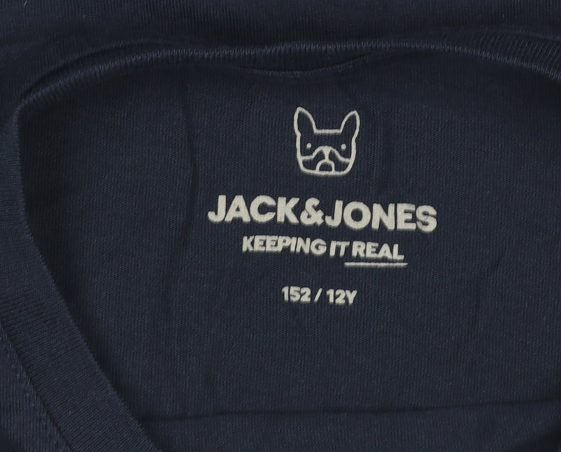 Jack & Jones Boys Blue Graphic Logo Crew Neck Cotton T-Shirt 12 Years