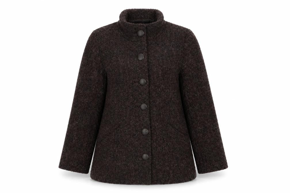 Front view of Papaya Women Brown Wool Blend Button Overcoat, size 14