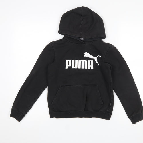 Puma Boys Black Pullover Hoodie 11-12 Years Logo Fleece Sweatshirt