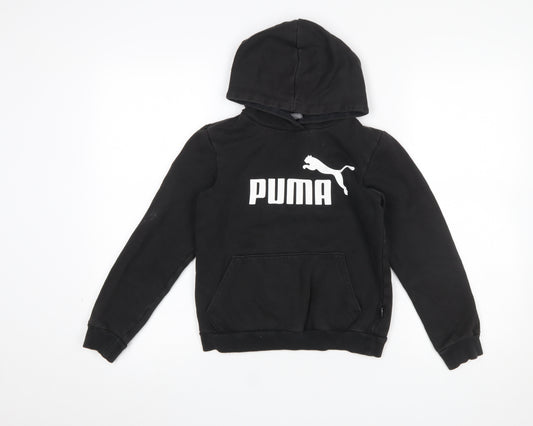 Puma Boys Black Pullover Hoodie 11-12 Years Logo Fleece Sweatshirt