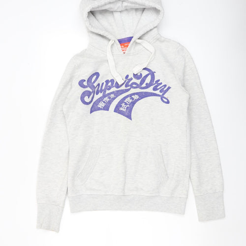 Superdry Women Grey Pullover Hoodie Small Vintage Logo Sweatshirt