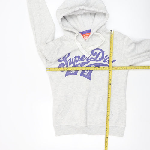Superdry Women Grey Pullover Hoodie Small Vintage Logo Sweatshirt
