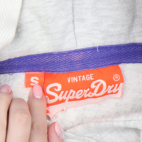 Superdry Women Grey Pullover Hoodie Small Vintage Logo Sweatshirt