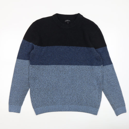 Next Men's Blue Colour Block Wool Blend Crew Neck Jumper XL