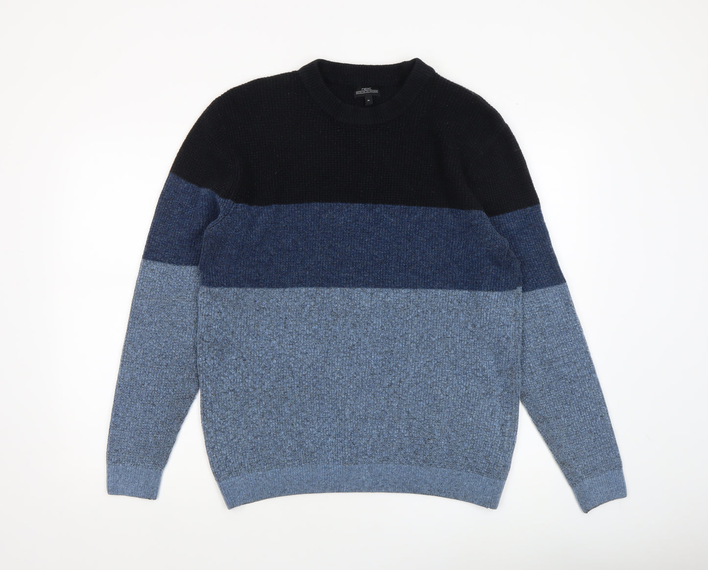 Next Men's Blue Colour Block Wool Blend Crew Neck Jumper XL