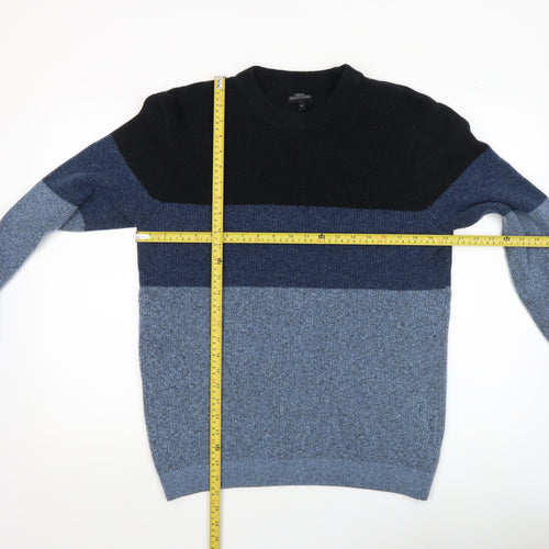 Next Men's Blue Colour Block Wool Blend Crew Neck Jumper XL