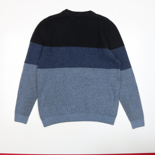 Next Men's Blue Colour Block Wool Blend Crew Neck Jumper XL