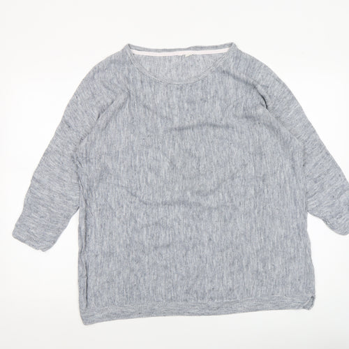 White Stuff Womens Grey Linen Cotton 3/4 Sleeve Pullover Jumper Size 14