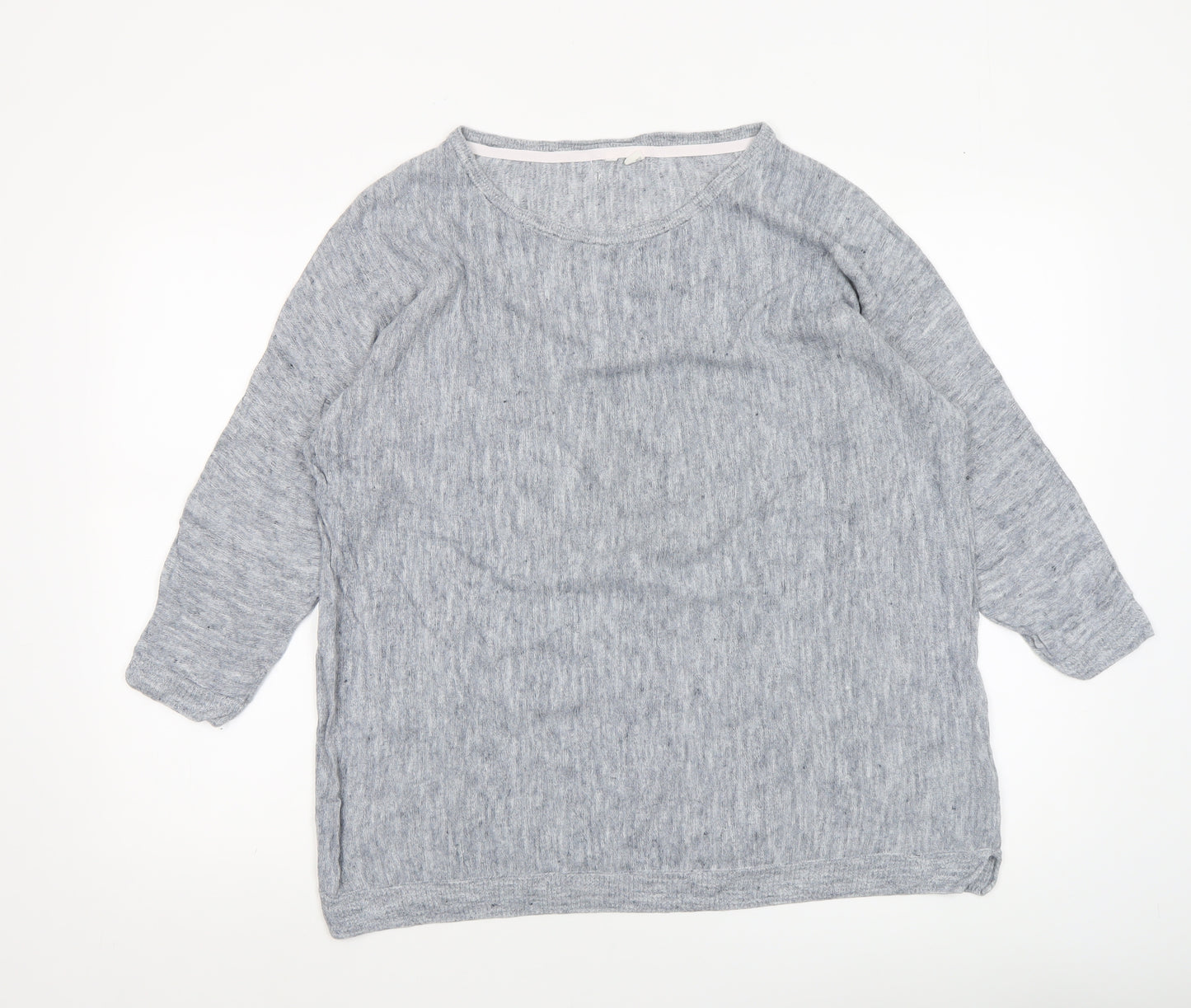 White Stuff Womens Grey Linen Cotton 3/4 Sleeve Pullover Jumper Size 14