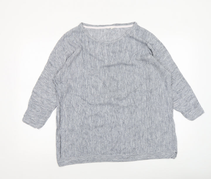 White Stuff Womens Grey Linen Cotton 3/4 Sleeve Pullover Jumper Size 14