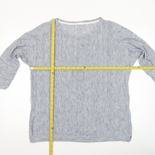 White Stuff Womens Grey Linen Cotton 3/4 Sleeve Pullover Jumper Size 14