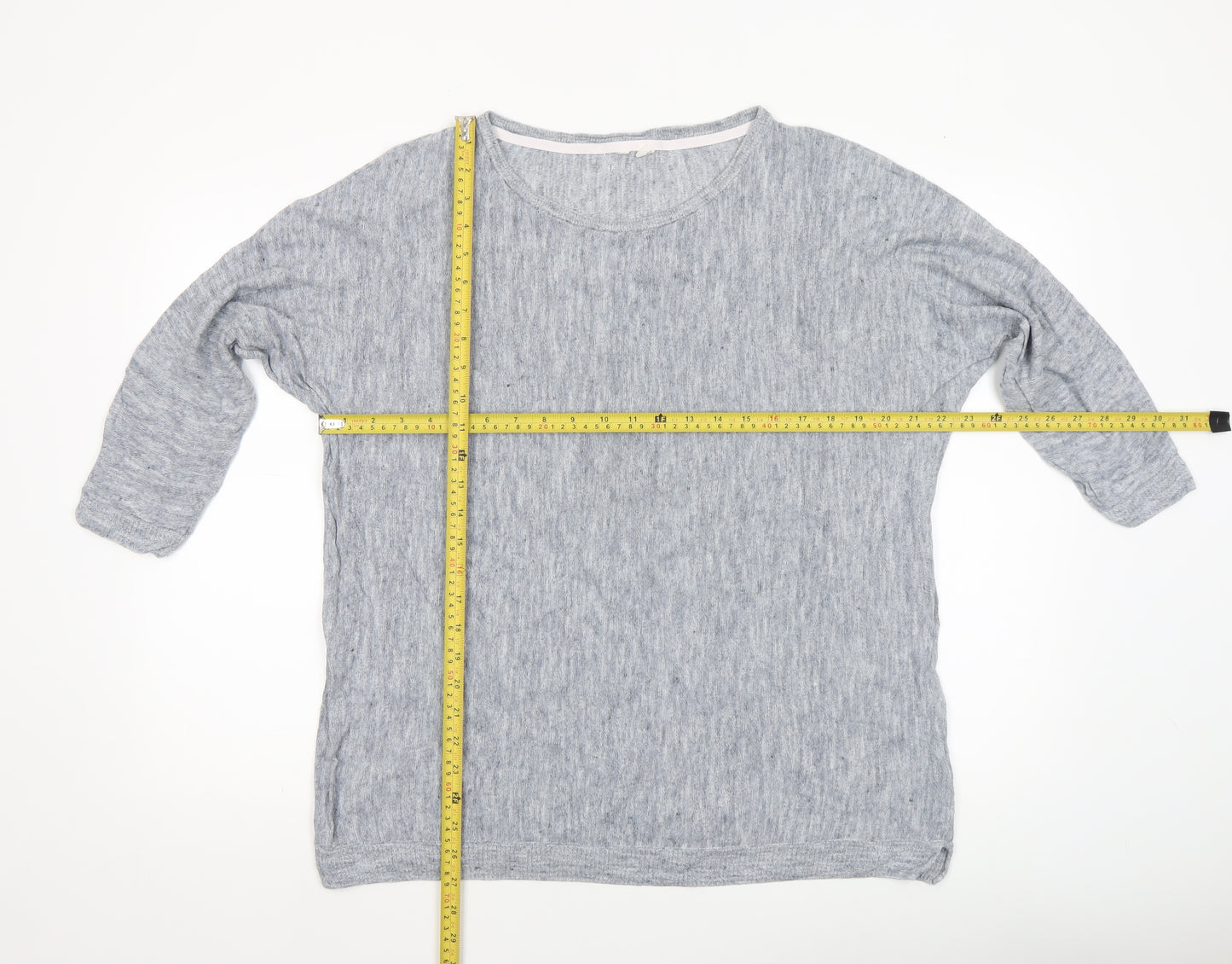 White Stuff Womens Grey Linen Cotton 3/4 Sleeve Pullover Jumper Size 14