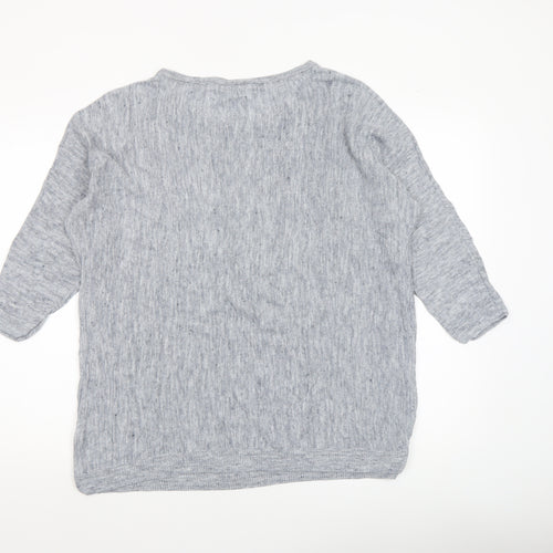 White Stuff Womens Grey Linen Cotton 3/4 Sleeve Pullover Jumper Size 14