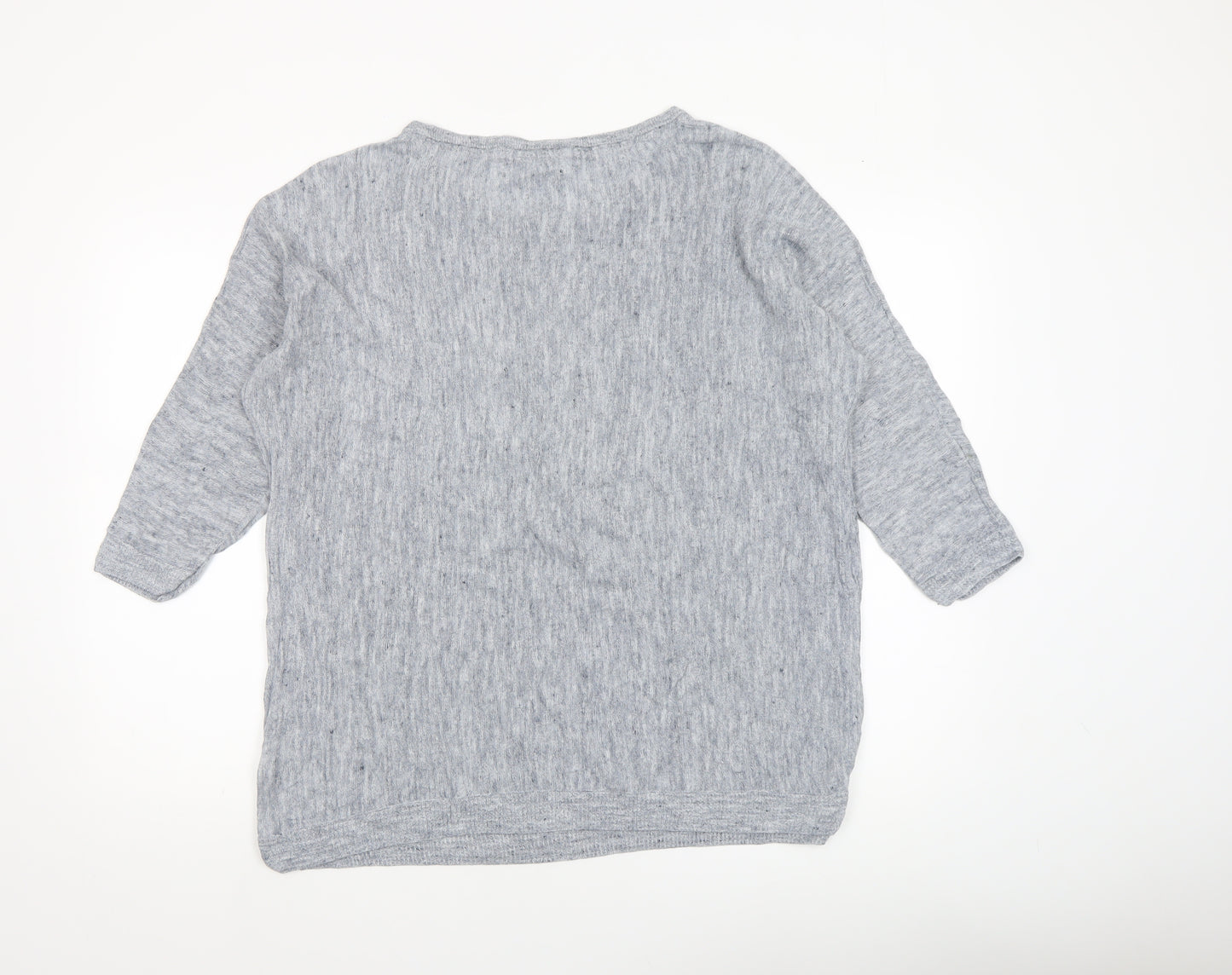 White Stuff Womens Grey Linen Cotton 3/4 Sleeve Pullover Jumper Size 14