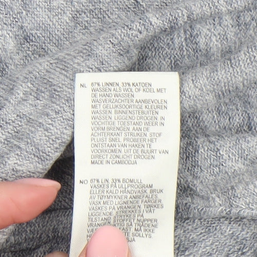 White Stuff Womens Grey Linen Cotton 3/4 Sleeve Pullover Jumper Size 14