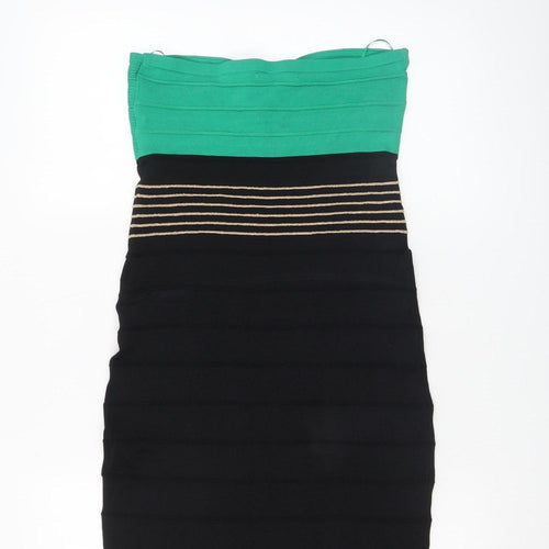 SuiteBlanco Women's Black & Green Strapless Bodycon Dress Size M