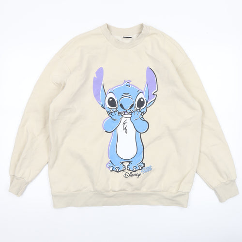 Disney Women Beige Stitch Sweatshirt Medium Pullover Graphic Print